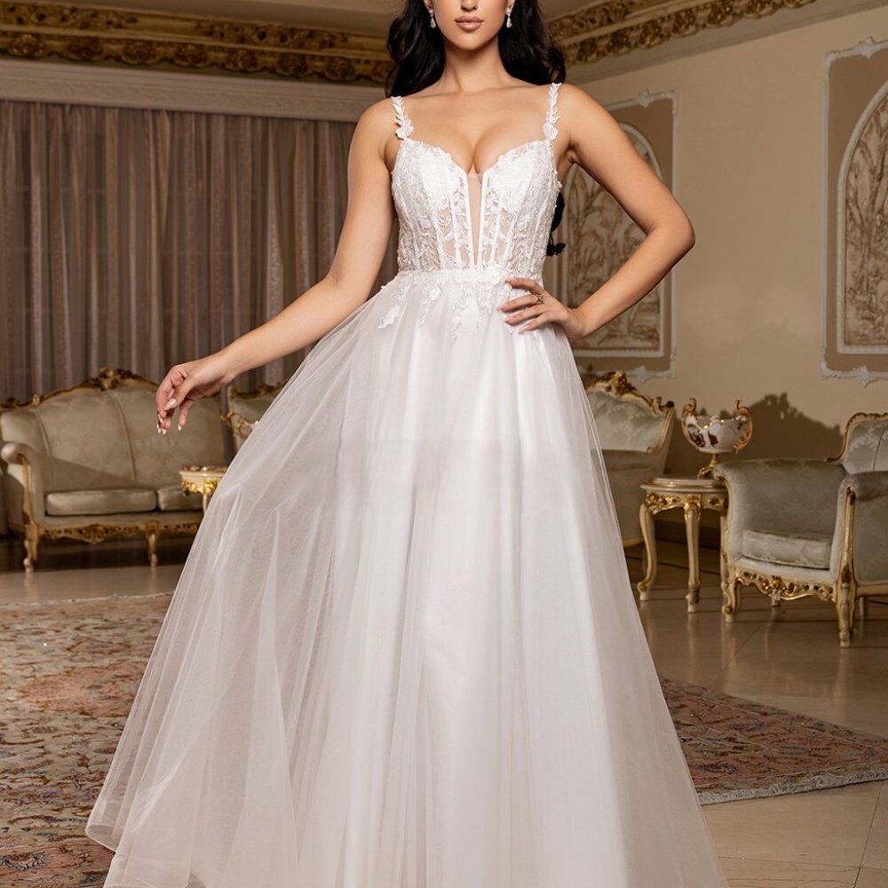 Off white corset style wedding dress, bridal gown